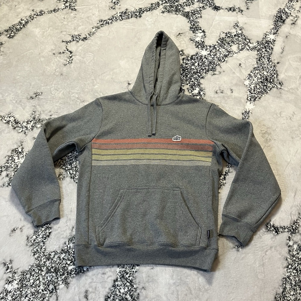 Vtg Patagonia Hoodie Mens Sz Small Rainbow Stripe Gray Pullover Sweatshirt